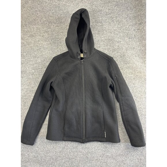 ExOfficio Jacket Womens Medium Black Hooded Full Zip Fleece Travel Outdoor Warm - Picture 1 of 7